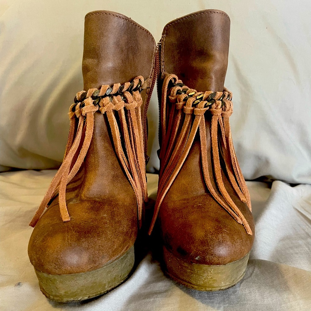 Brown Fridge Platform Wedge Booties
